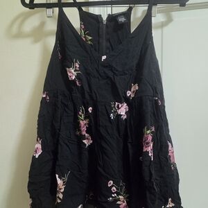 Floral Black Top with Pink Accents